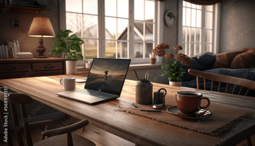 Home Style, desktop, table, laptop, coffe