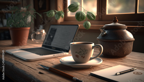 Home Style, desktop, table, laptop, coffe