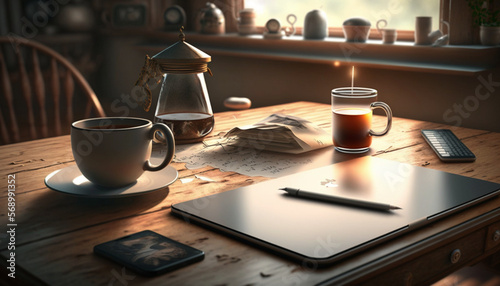Home Style, desktop, table, laptop, coffe