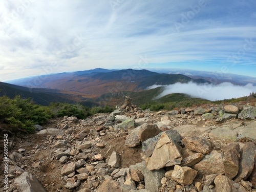 Rocky trail high up in the White Mountains of New Hampshire