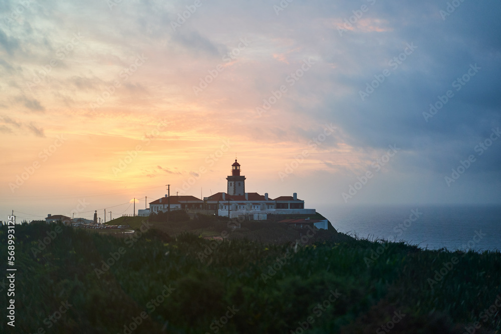Lighthouse on the westernmost cape of the Eurasian continent Cabo da Roca, Portugal. High quality photo