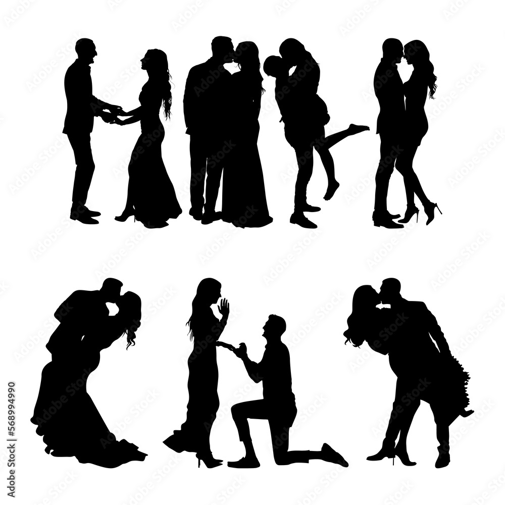 Set Of Couples Silhouettes Silhouettes Of Valentines Day Couples Vector Silhouettes Of 