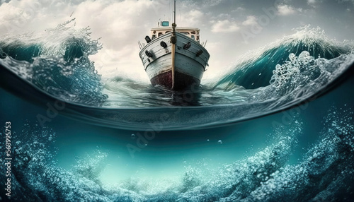 Obraz na plátně Image of a boat in the sea, Generative Ai