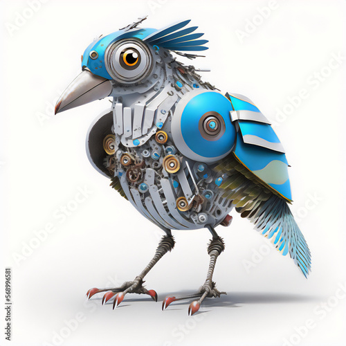 Robot bird illustration on a white background, highlighting its technological advancements photo