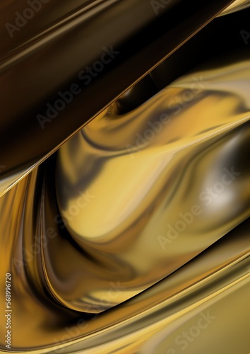 Golden metal organic and striking shape abstract dramatic modern luxurious and exclusive 3D rendering graphic design element background material