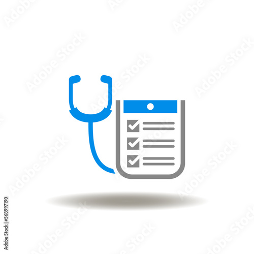 Vector illustration of checklist and stethoscope. Icon of NCP Nursing Care Plan. Symbol of medical examination.