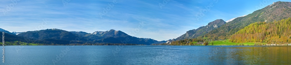 Great view of village Strobl above Wolfgang lake in Austrian Alps. Great view of village Strobl above Wolfgang lake in Austrian Alps.