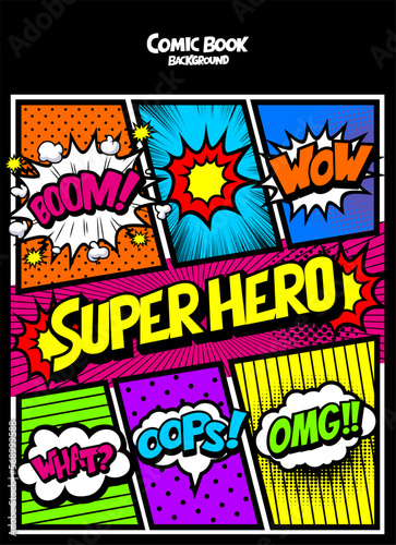 アメコミ風コマ割り素材 pop art comics book magazine, speech bubble, balloon, box message	