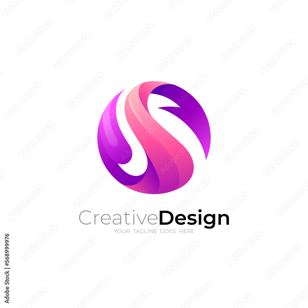 Abstract simple letter S logo with circle design illustration, colorful style
