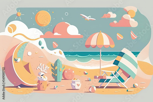 Beach in summer card illustration  generative ai illustration