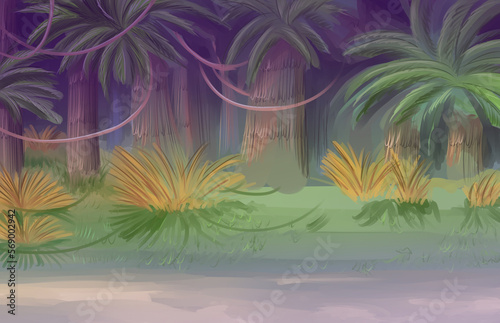 Tropical Lush Jungle Interior Painting Concept Art