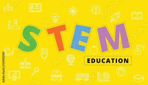 STEM Education Concept , Science Technology Engineering and Maths, icon style vector design