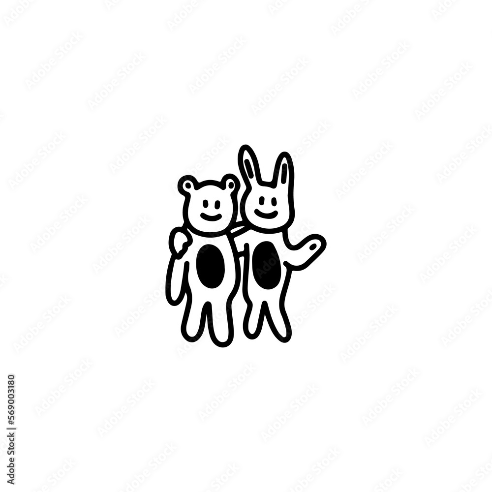 vector illustration of two hilarious doodle little bears