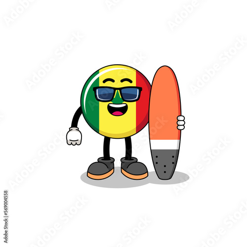 Mascot cartoon of senegal flag as a surfer