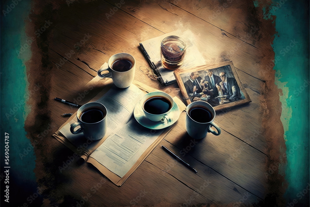 Fototapeta premium hot coffee cup on table, relax time, morning time, Made by AI,Artificial intelligence