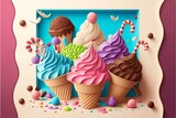 An Ice Cream Illusion: Cartoon Style Dessert on a Soft and Stunning Background - Generative AI