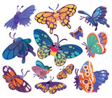 A set of cute cartoon butterflies isolated on a white background. Vector illustration.