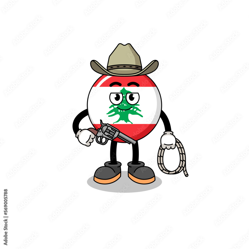 Character mascot of lebanon flag as a cowboy Character mascot of lebanon flag as a cowboy