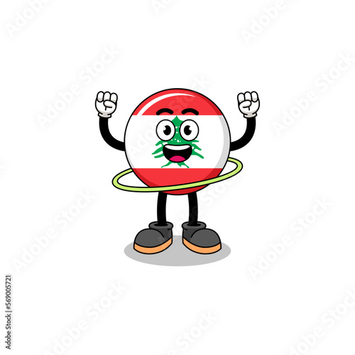 Character Illustration of lebanon flag playing hula hoop