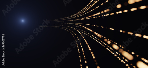 Fototapeta Naklejka Na Ścianę i Meble -  3d illustration Glowing fiber optic cable. Information and data flows by wire. The concept of technology and information transfer
