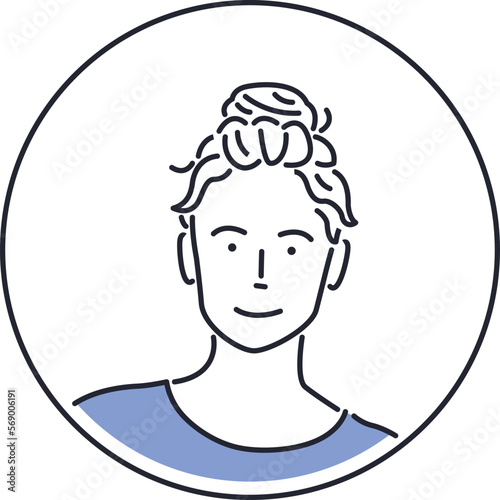 Vector illustration of a woman avatar, lines style, modern and cute, with normal and happy expression