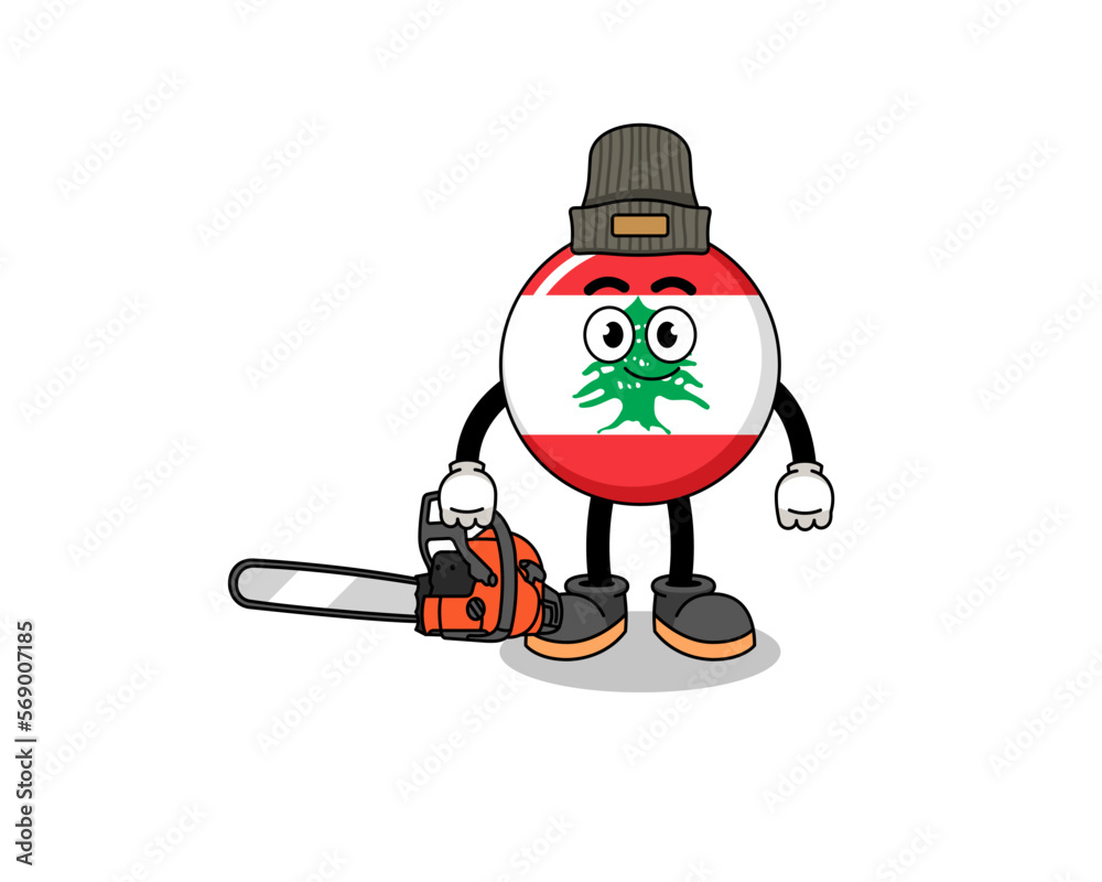 Fototapeta premium lebanon flag illustration cartoon as a lumberjack