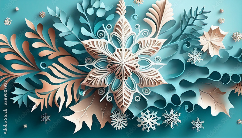 Christmas background with beautiful snowflake in paper cut style. Generative AI Christmas background with beautiful snowflake in paper cut style. Generative AI