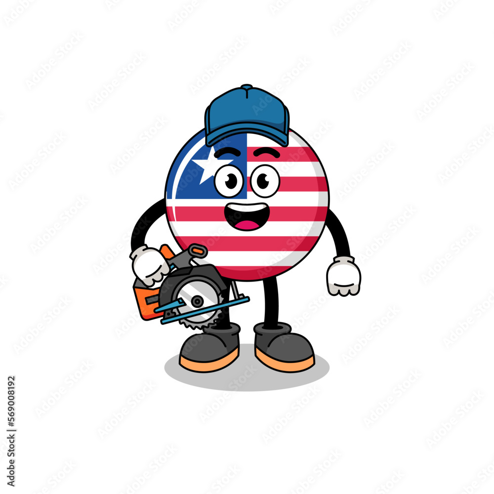 Cartoon Illustration of liberia flag as a woodworker