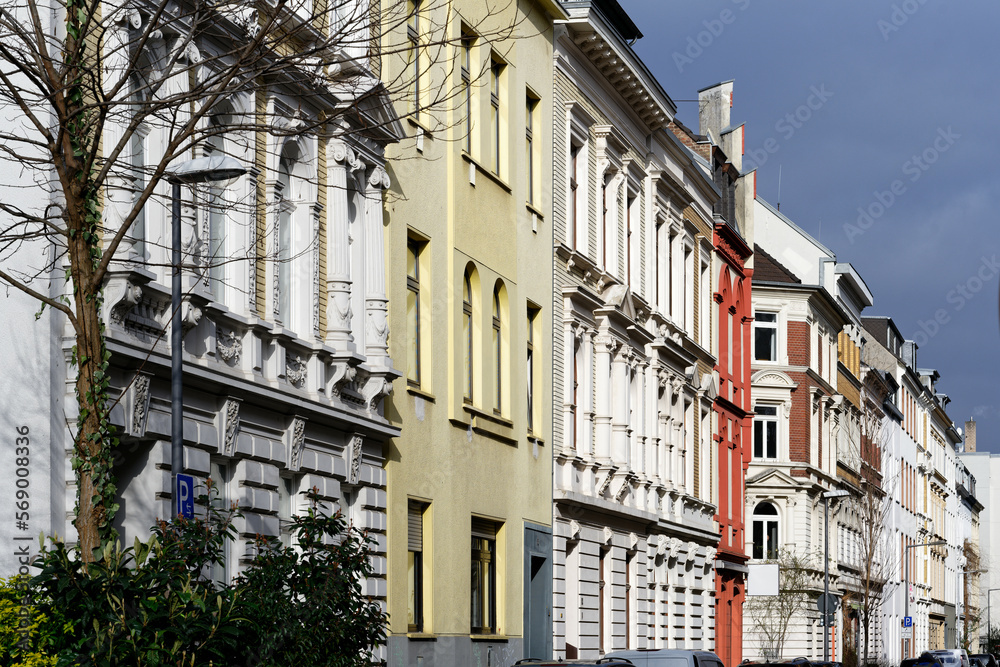 typical row of houses with buildings from the end of the 19th century in cologne's ehrenfeld district