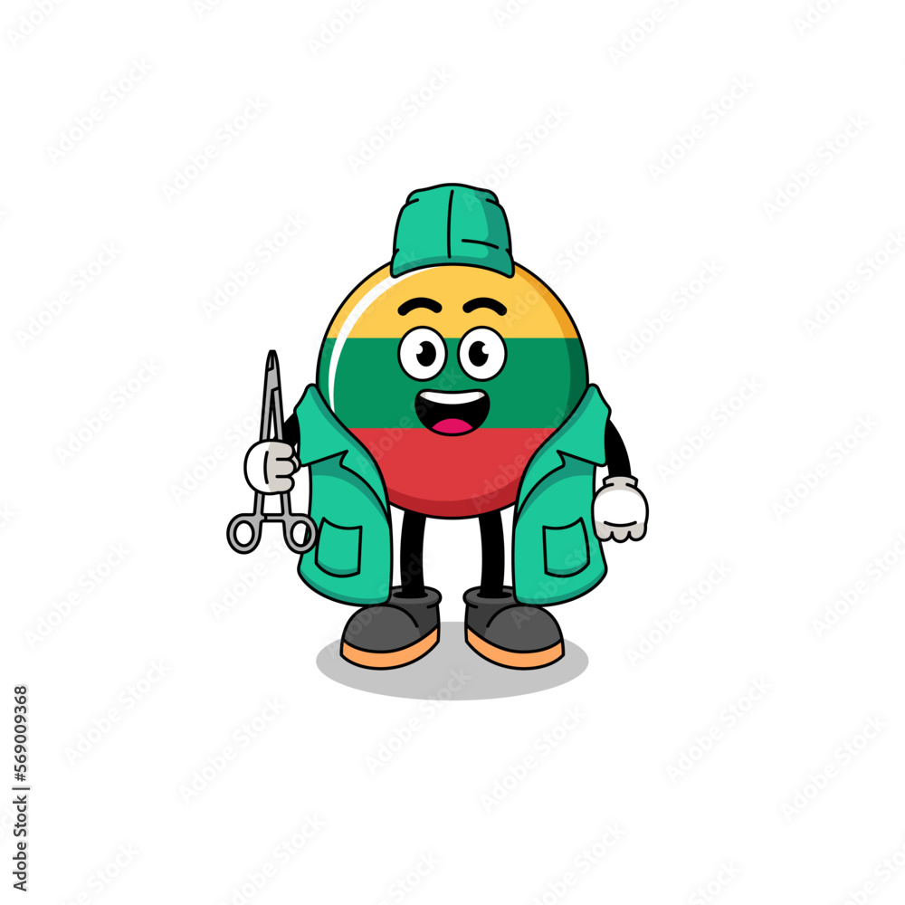 Illustration of lithuania flag mascot as a surgeon