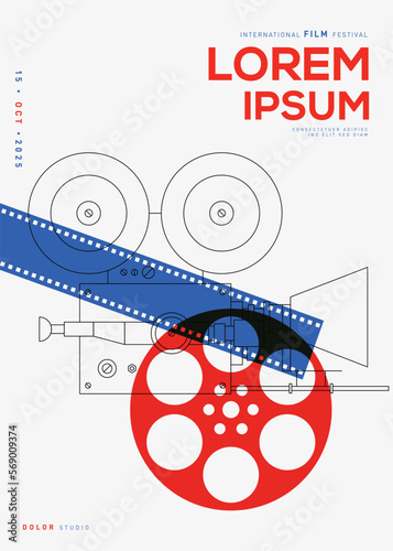 Movie poster design template background with vintage film camera
