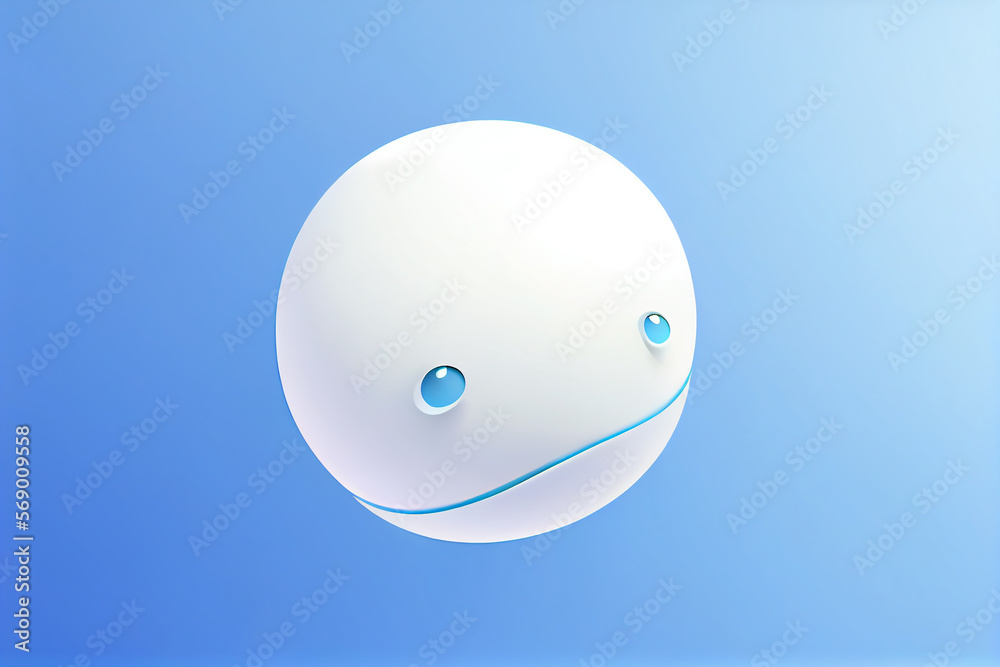 3d minimal white friendly robot head on blue background. Generative AI. 3d minimal white friendly robot head on blue background. Generative AI.