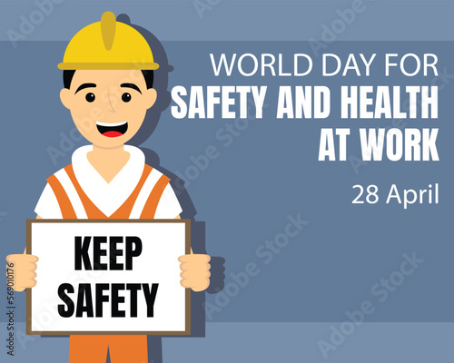 illustration vector graphic of a worker holding a work safety warning sign, perfect for international day, safety and health at work, celebrate, greeting card, etc.