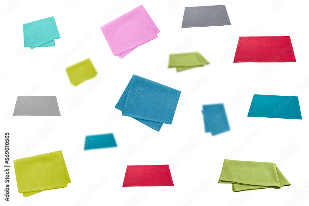 Flying colorful napkins isolated on white background. Flying colorful napkins isolated on white background.