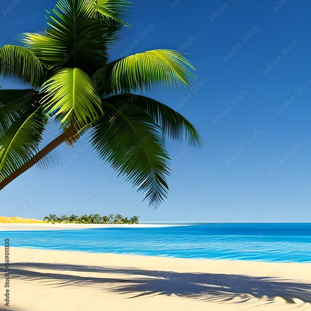 Tropical background with beach and palm trees for product placement mockup 4