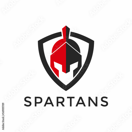 shield and helmet of the Spartan warrior symbol, emblem. Spartan helmet logo, vector illustration of spartan shield and helm