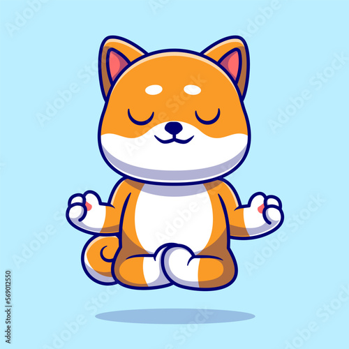 Cute Shiba Inu Dog Doing Yoga Cartoon Vector Icon 
Illustration. Animal Healthy Icon Concept Isolated Premium 
Vector. Flat Cartoon Style