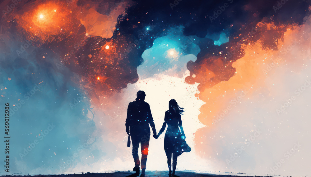 Colorfuls of heart and couple background. Love and valentine day concept. Generative AI