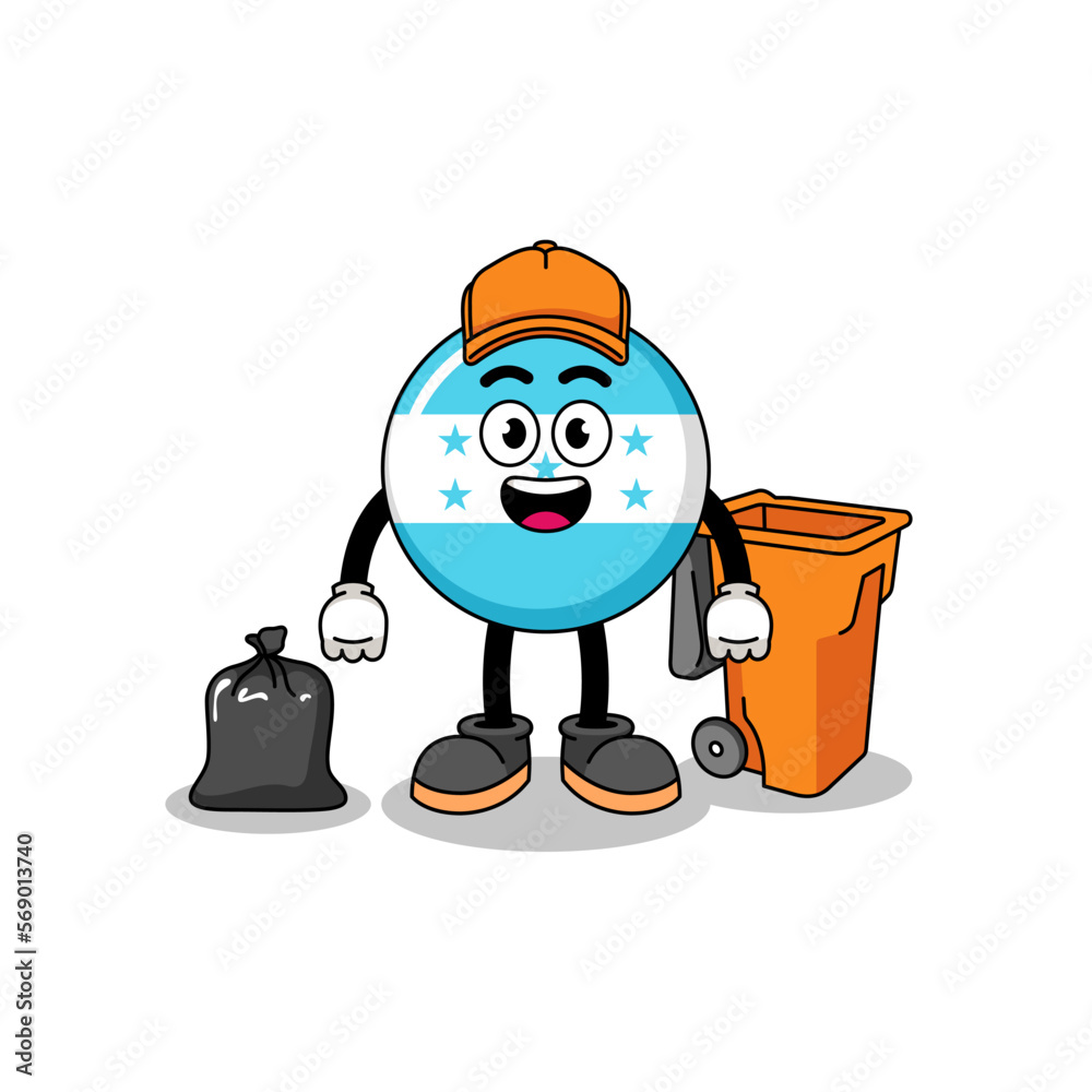 Obraz premium Illustration of honduras flag cartoon as a garbage collector