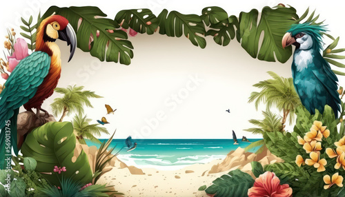 Copyspace of tropical natural frame abstract background. Nature and summer vacation concept. Generative AI