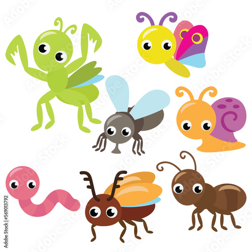 Cute insects vector cartoon illustration