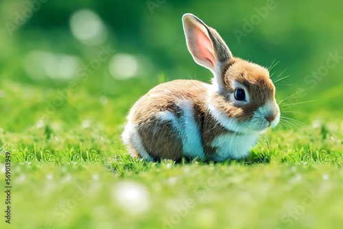 cute little bunny is sitting on a colorful meadow, generative AI