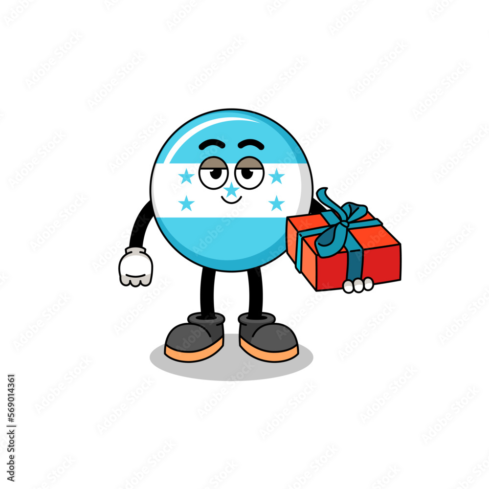 honduras flag mascot illustration giving a gift honduras flag mascot illustration giving a gift