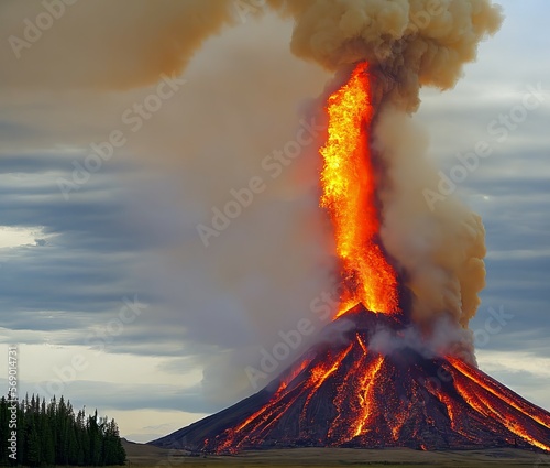 Volcano errupting, fire flame