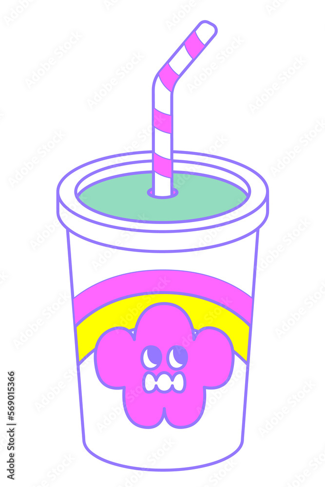 Cute graphic resources of Retro 80s styles. Doodle Y2K items. Neon color.