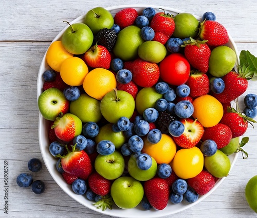 fresh fruits and berries on a dark background. top view. free space for your text.