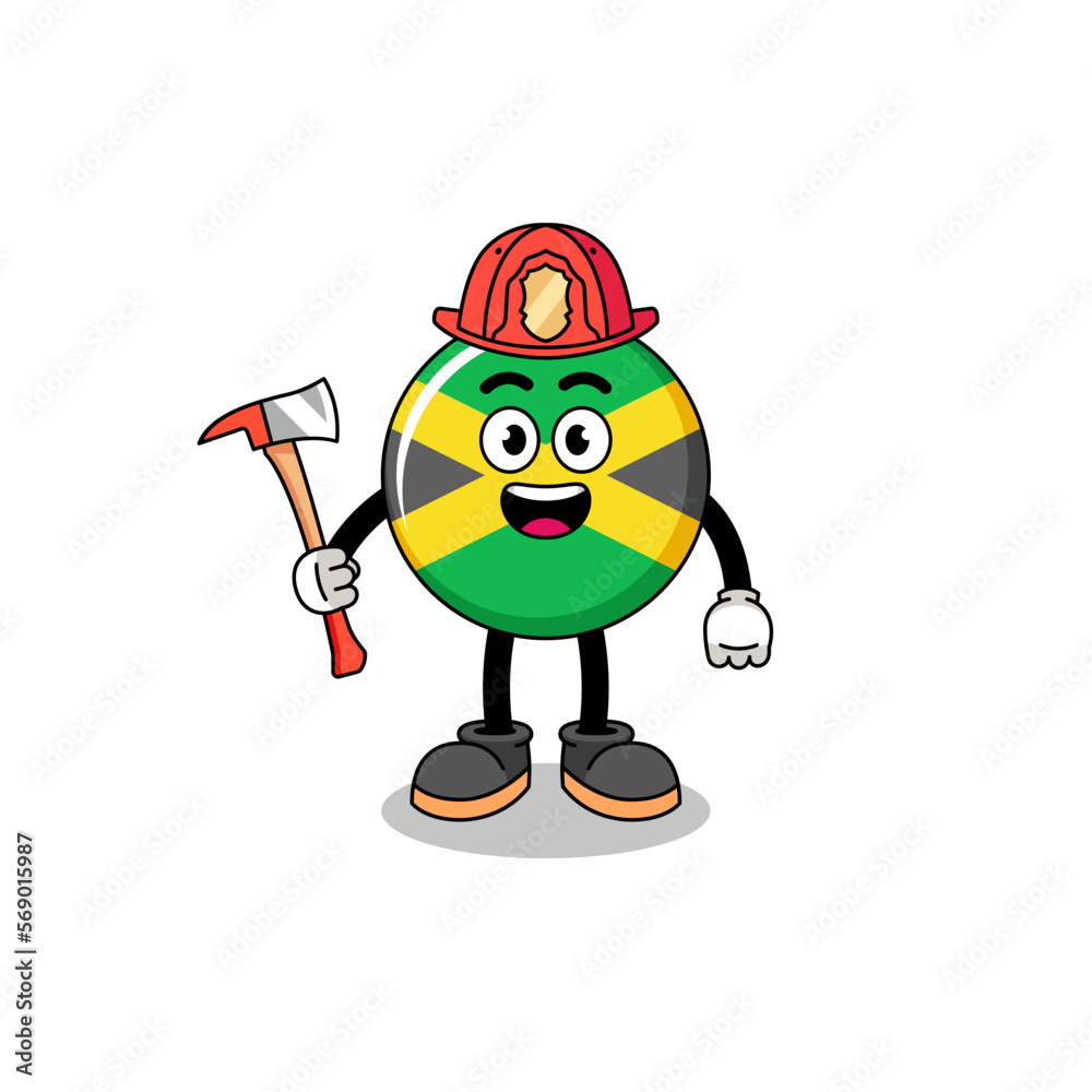 Cartoon mascot of jamaica flag firefighter Cartoon mascot of jamaica flag firefighter