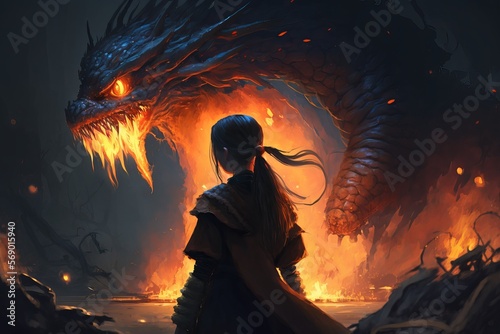 Girl fighting the fire dragon