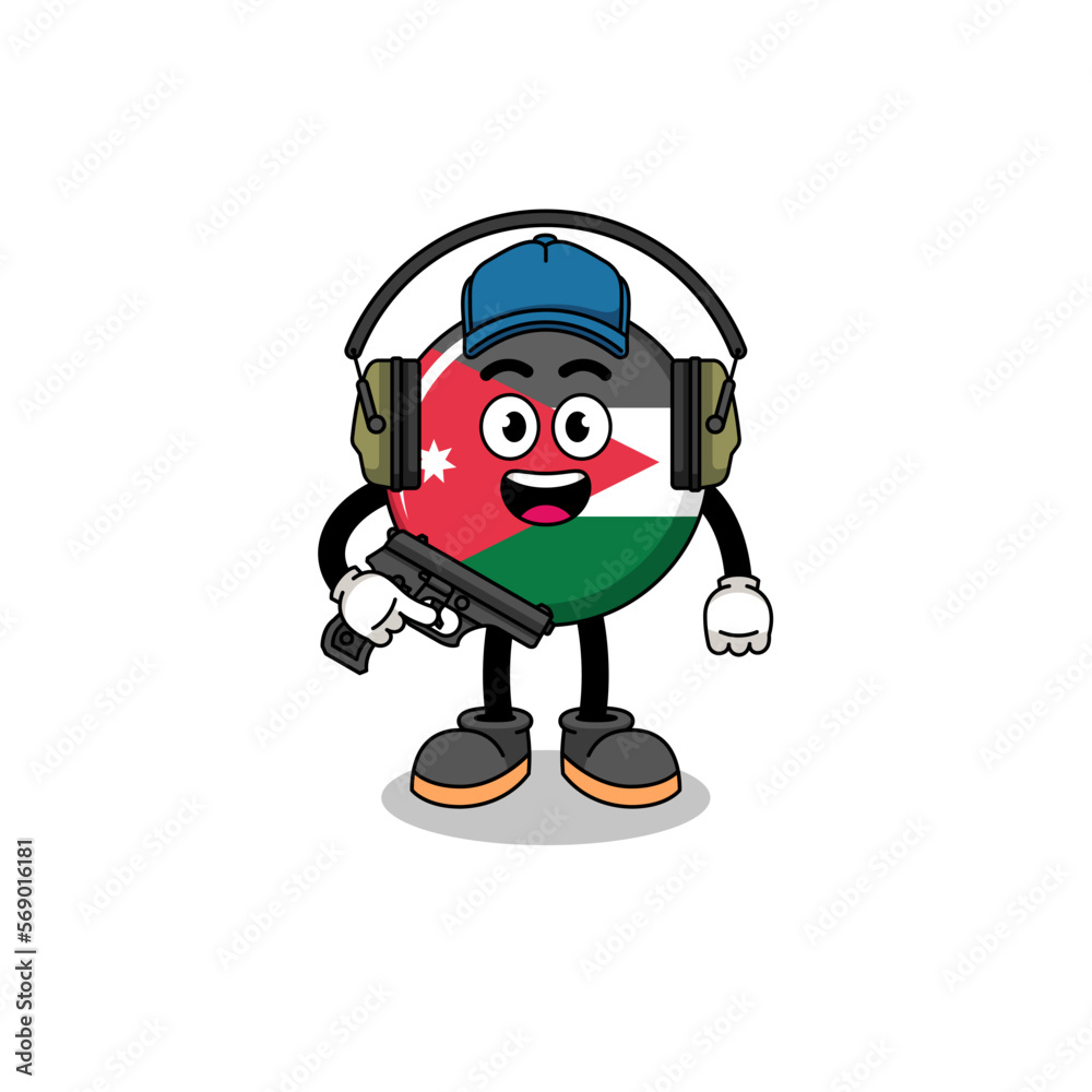 Character mascot of jordan flag doing shooting range Character mascot of jordan flag doing shooting range