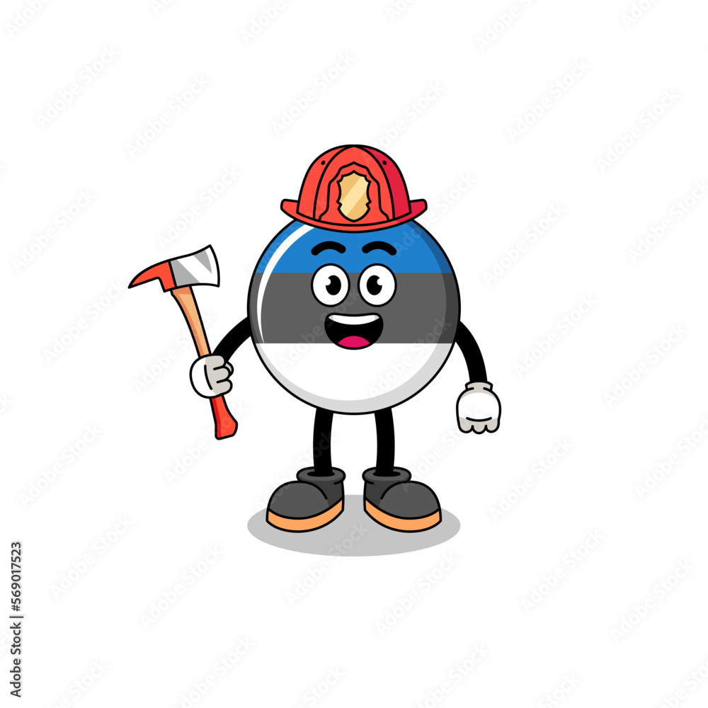 Cartoon mascot of estonia flag firefighter Cartoon mascot of estonia flag firefighter